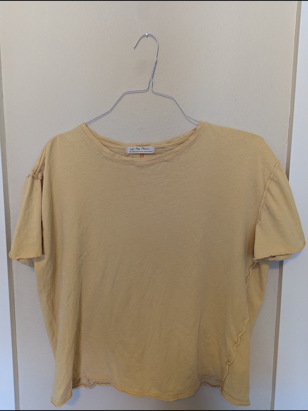 We The Free Pale Yellow Boxy Tee with Raw Hem